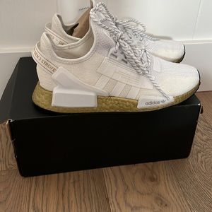 Women’s White and Gold Adidas NMD size 8.5